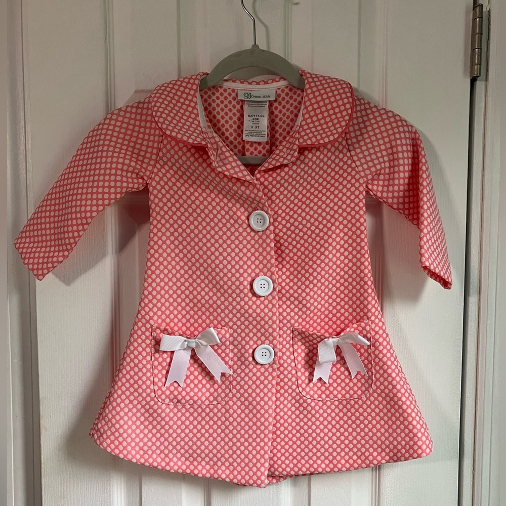 Bonnie Jean Girls Houndstooth Pink Polka Dot Coat Toddler Girl’s 3T NEW No Tags